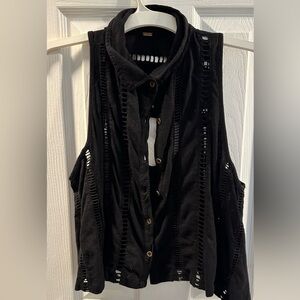Free People Black Alternative Tank Vest Button Up